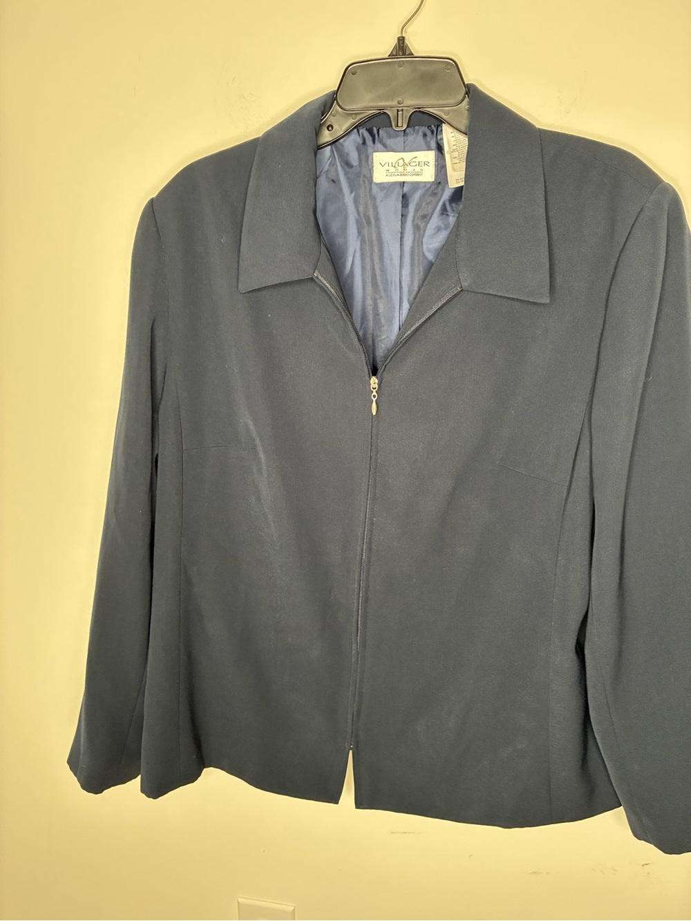 Villager Liz ClaiborneWomen’s 16W Dark Navy Zip-Front Lined Casual Blazer Jacket